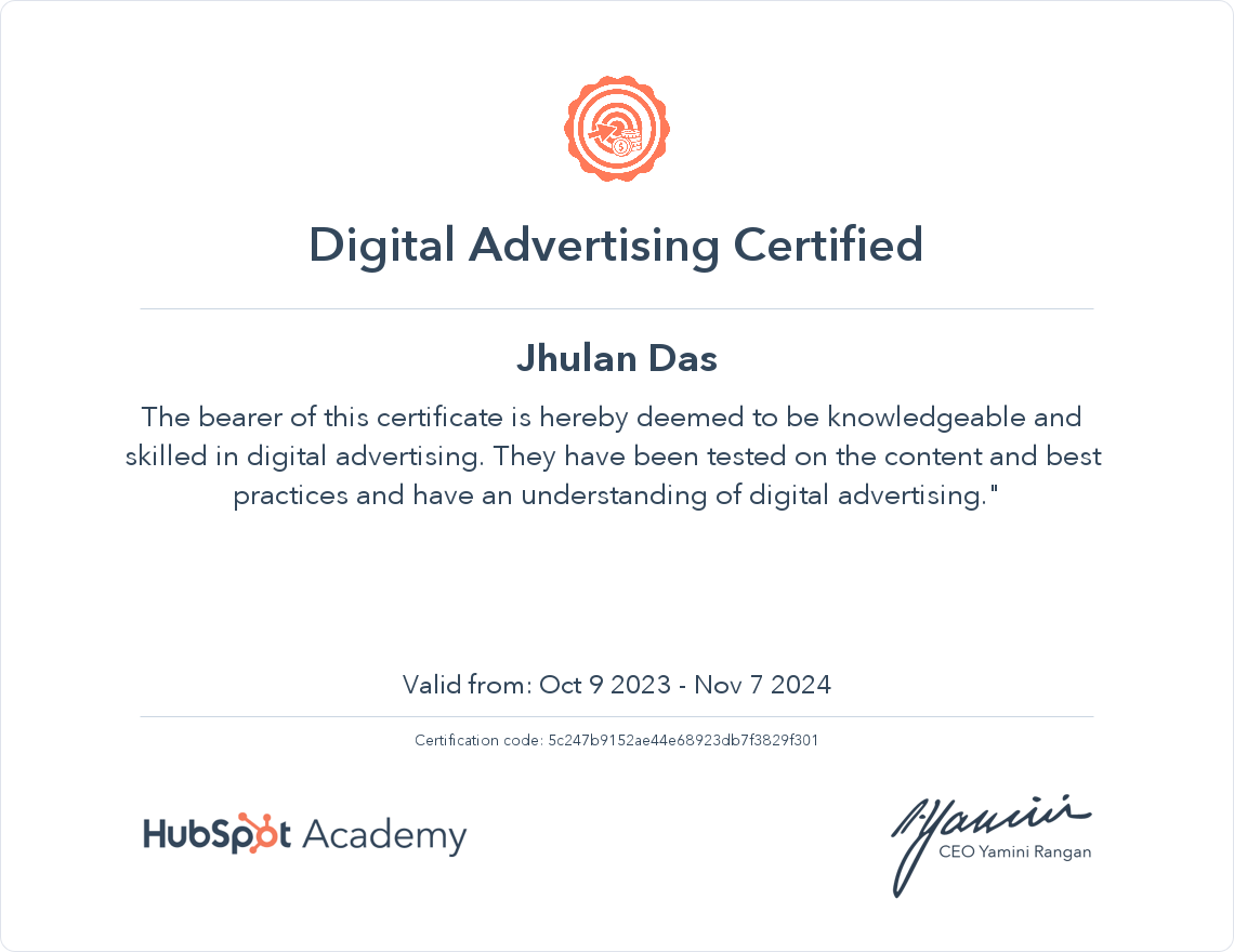 Digital Advertising Certification (Jhulan Das)