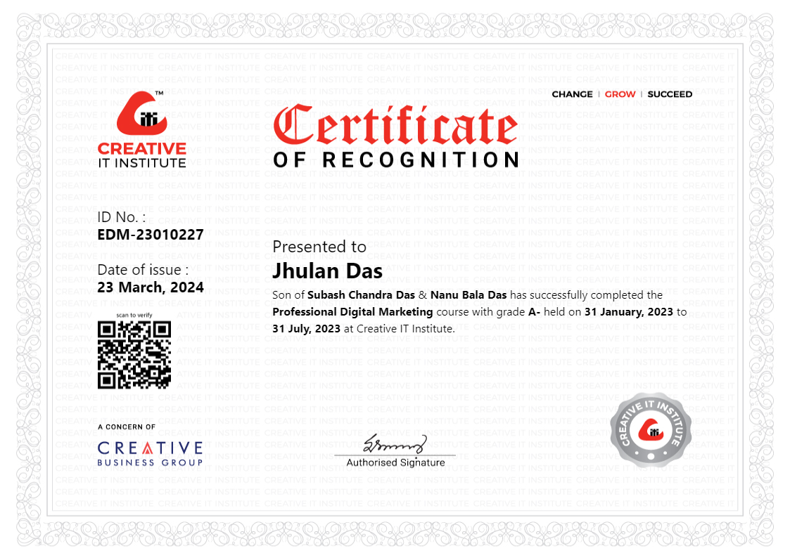 (Jhulan Das) Professional Digital Marketing certifications